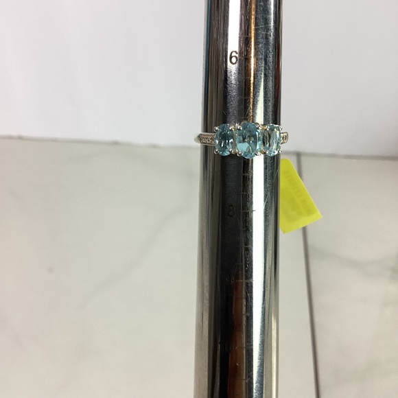 Authentic Sky Blue Topaz Three Stone Band Round Shape 925 Sterling Ring,… - Picture 7 of 9